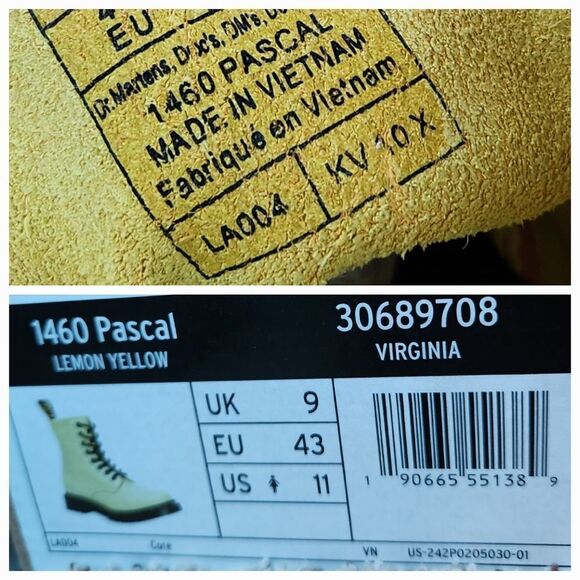 🩵NIB Dr. Martens Lemon Yellow Pascal Virginia Leather 1460 Boots Size 11 - Picture 12 of 15